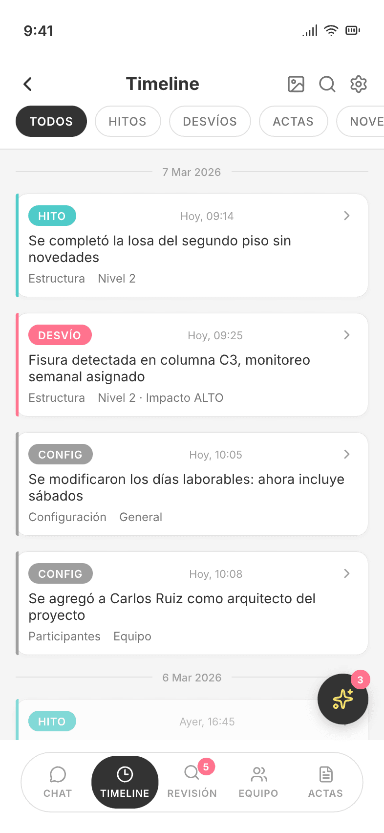 Bitácora de obra KAWU con registros cronológicos